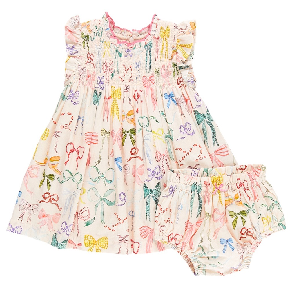 Pink Chicken Stevie Watercolor Bow Print Dress Set 12/18m